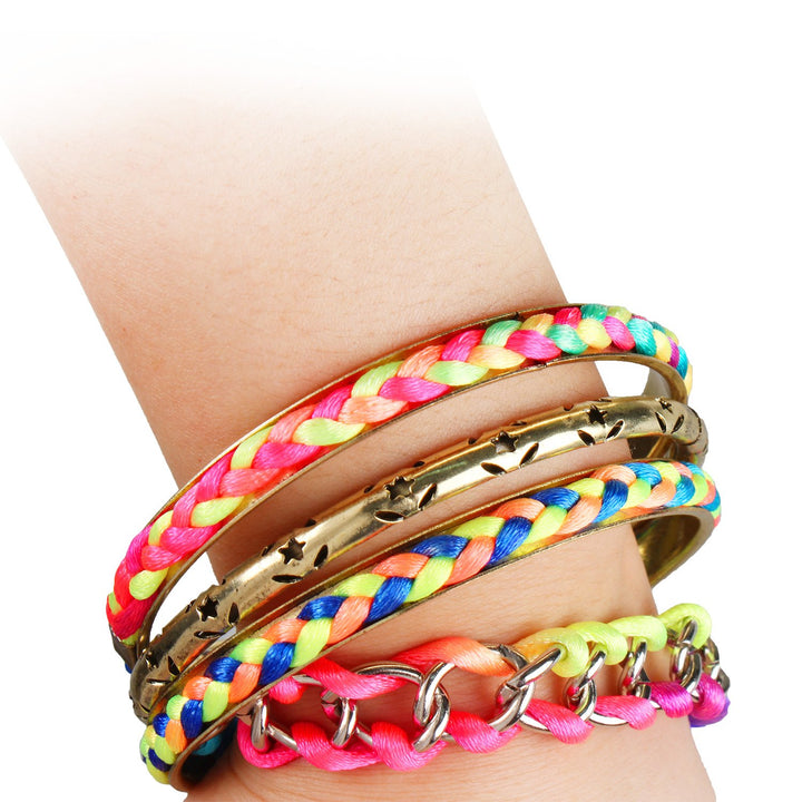 Colorful Woven Burnished Gold Bracelet Set 4 Pieces Nylon Rope Alloy 7cm Image 1