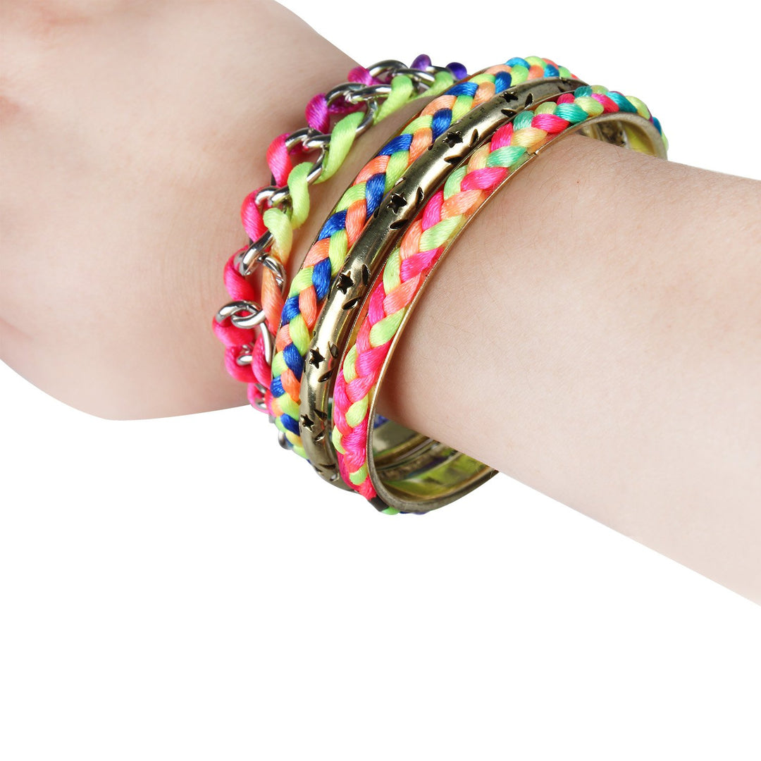 Colorful Woven Burnished Gold Bracelet Set 4 Pieces Nylon Rope Alloy 7cm Image 2