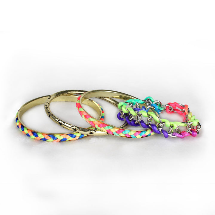 Colorful Woven Burnished Gold Bracelet Set 4 Pieces Nylon Rope Alloy 7cm Image 3