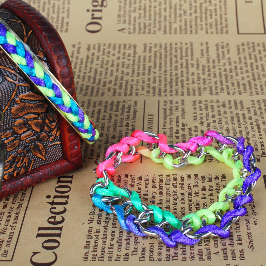 Colorful Woven Burnished Gold Bracelet Set 4 Pieces Nylon Rope Alloy 7cm Image 4