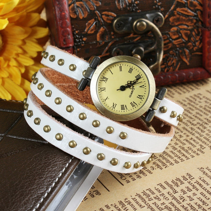 Fashionable Rivet Leather Belt Retro Watch Hand Chain Genuine Leather Alloy 24" Image 4