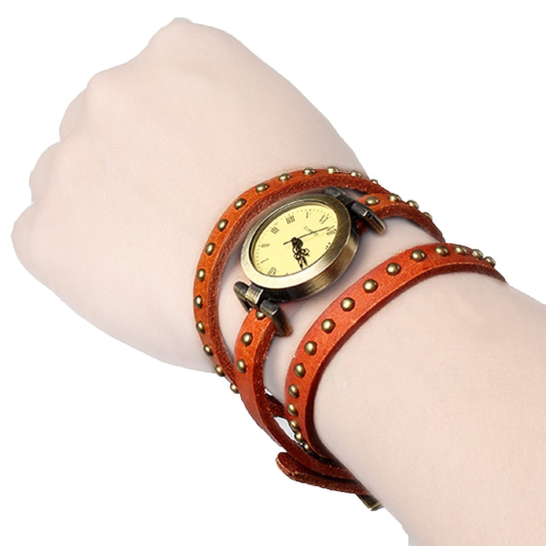 Fashionable Rivet Leather Belt Retro Watch Hand Chain Genuine Leather Alloy 24" Image 6