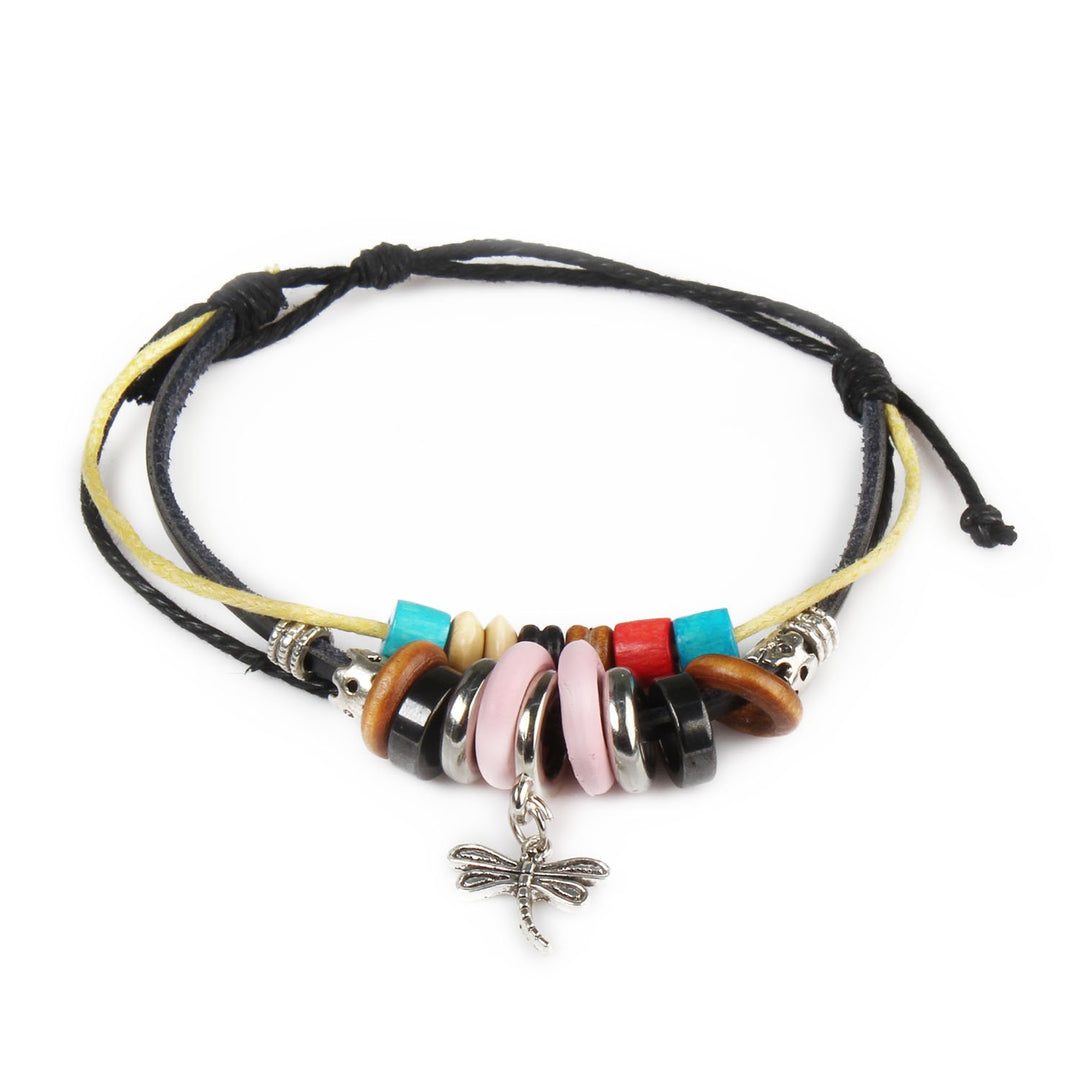 Fashion Dragonfly Pendant Leather Wristband Charm Bracelet Adjustable PU Leather Image 1