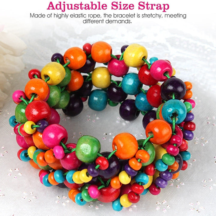 Colorful Wooden Beaded Stretchy Bracelet Elastic for Women Girls Children Image 3