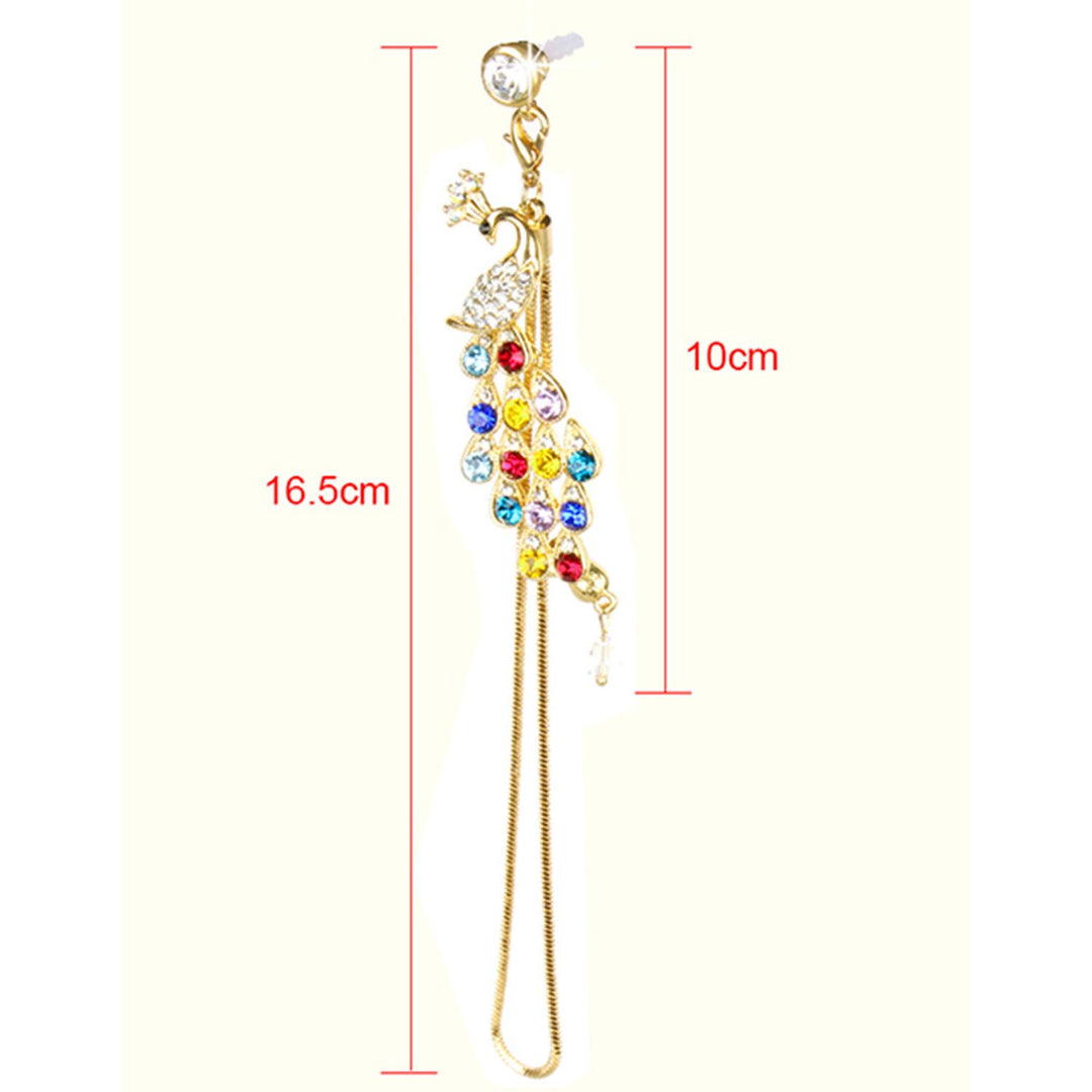 Colorful Crystal Diamond Peacock Dust Cap Pendant for Cell Phone 3.5mm Jack Image 3