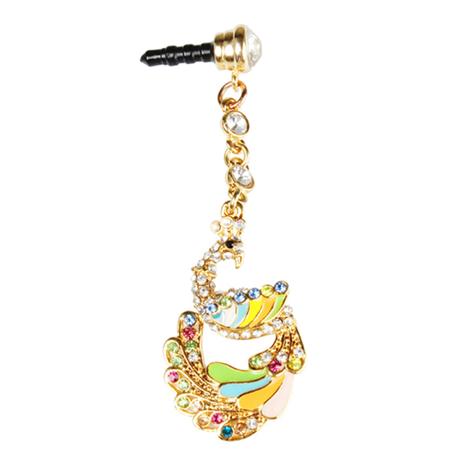 Colorful Crystal Diamond Phoenix Dust Cap Pendant for Cell Phone 3.5mm Jack Image 1