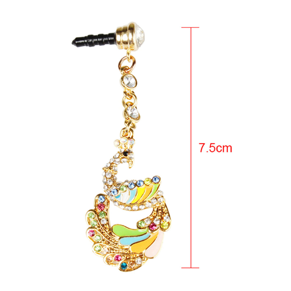 Colorful Crystal Diamond Phoenix Dust Cap Pendant for Cell Phone 3.5mm Jack Image 2