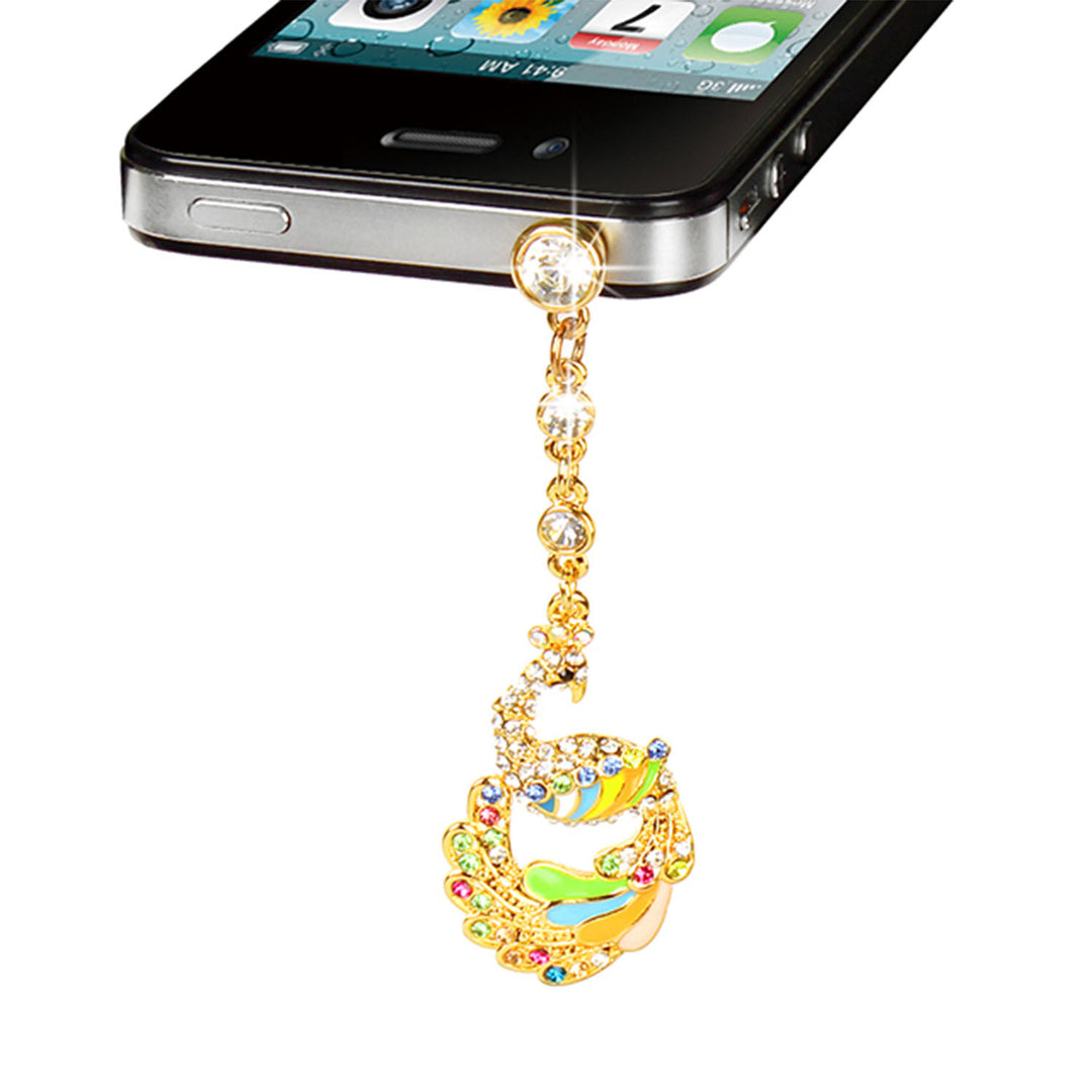 Colorful Crystal Diamond Phoenix Dust Cap Pendant for Cell Phone 3.5mm Jack Image 3