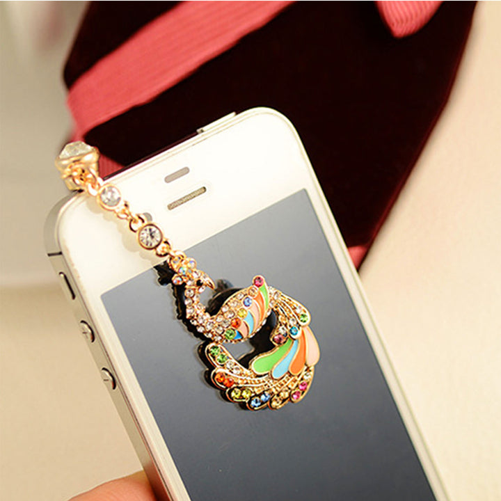 Colorful Crystal Diamond Phoenix Dust Cap Pendant for Cell Phone 3.5mm Jack Image 4