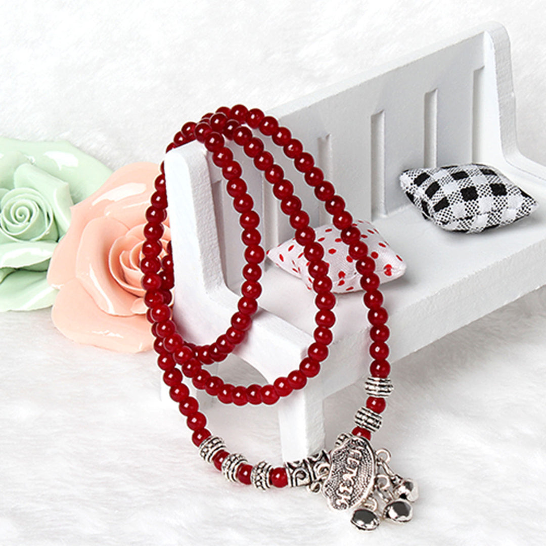 Red Agate Beaded Good Luck Bracelet Retro Thai Amulet Deep Red 23g Image 3