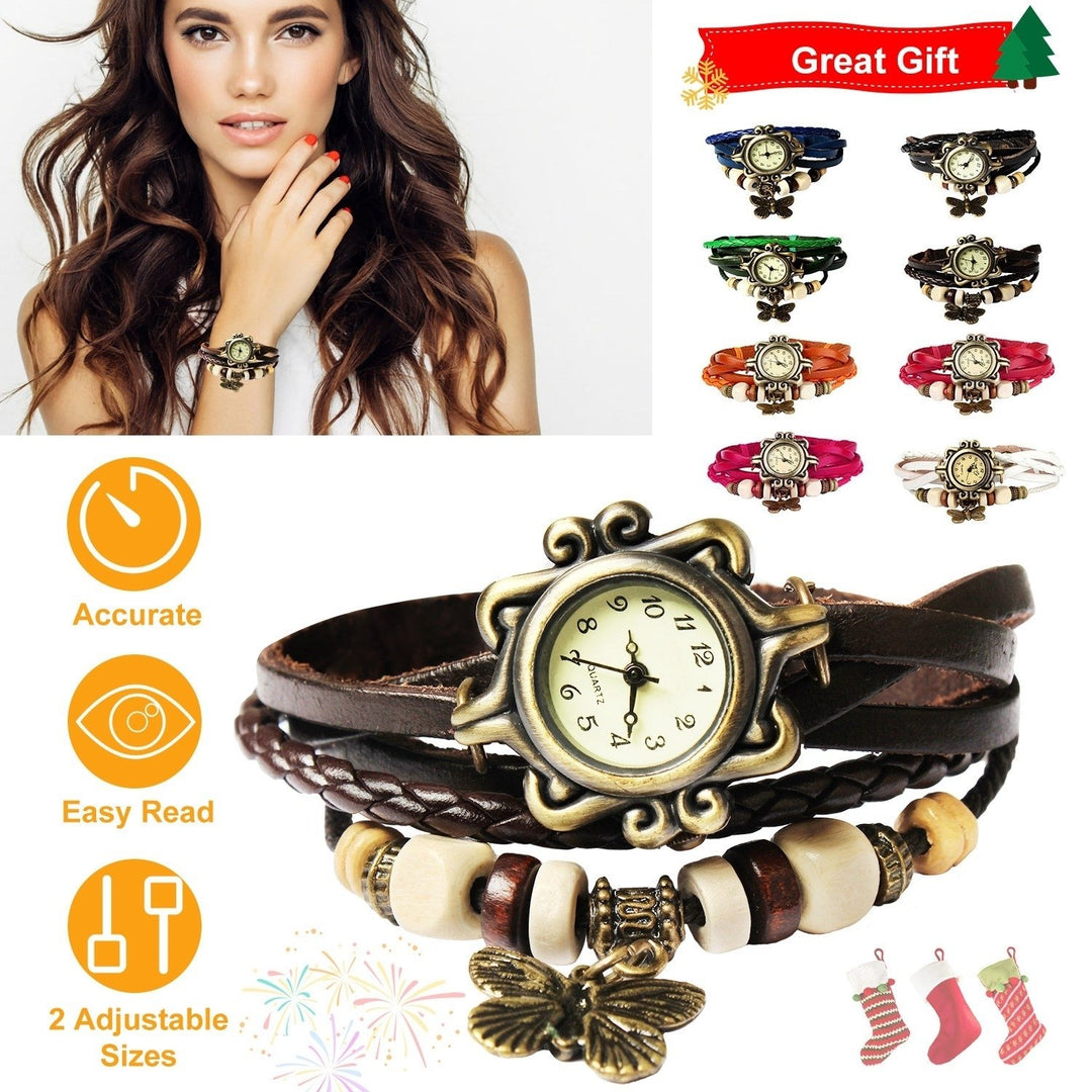 Bohemian Leather Watch Women Vintage Handmade Quartz Adjustable Wrist Watch Image 1