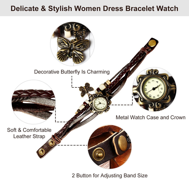 Vintage Women Watch Bohemian Handmade Leather Watch Quartz Wrist Watch Fashion Image 3