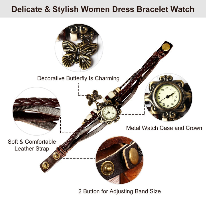 Bohemian Leather Watch Women Vintage Handmade Quartz Adjustable Wrist Watch Image 3