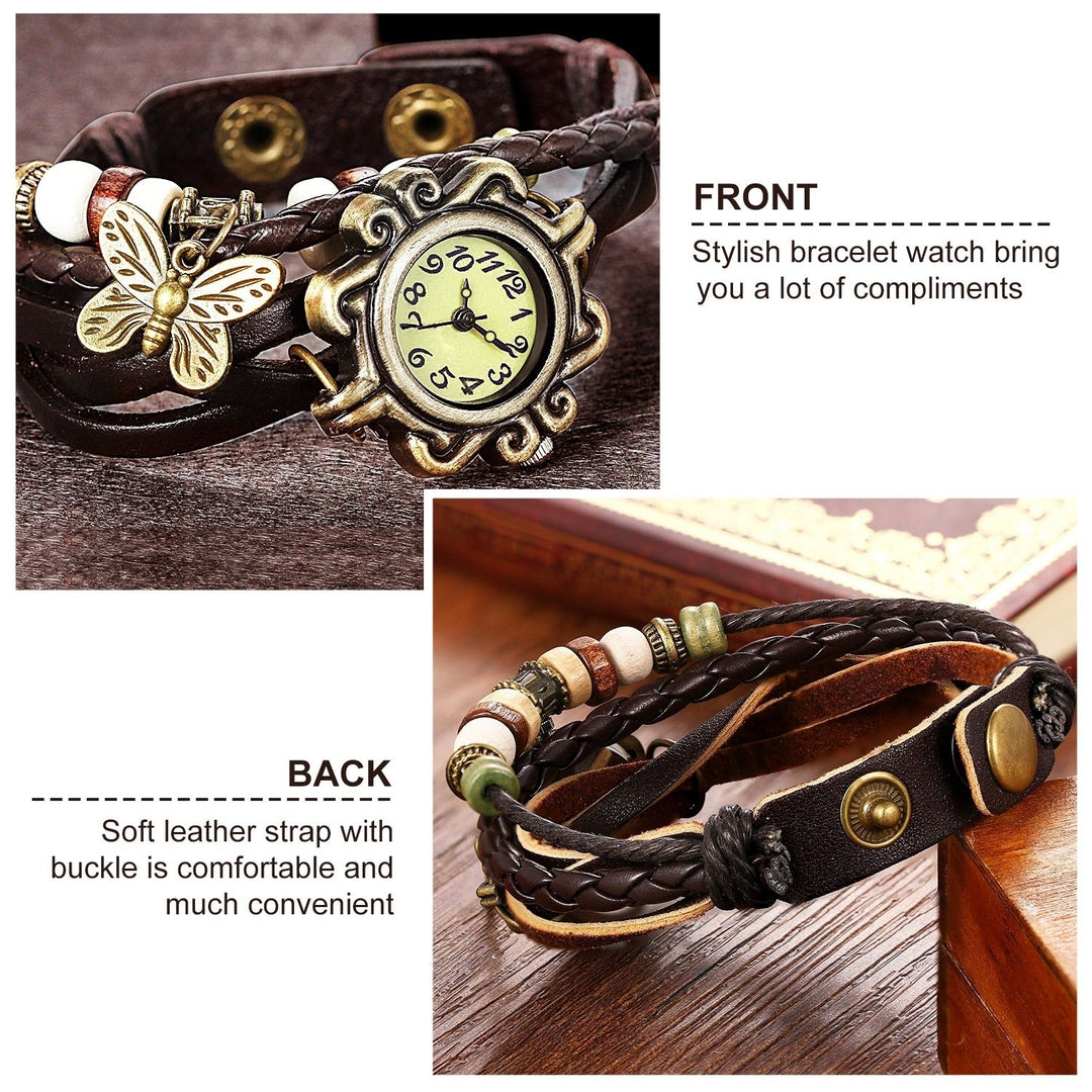 Vintage Women Watch Bohemian Handmade Leather Watch Quartz Wrist Watch Fashion Image 4