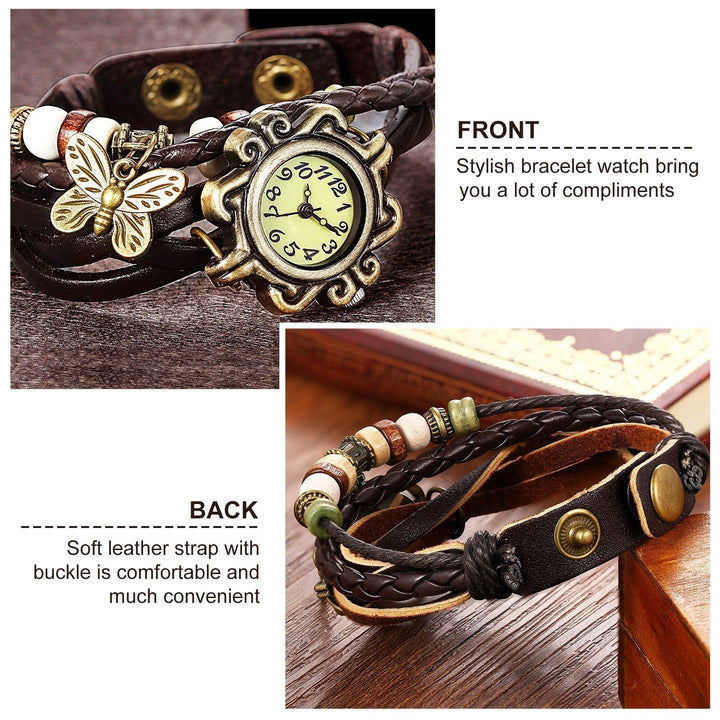 Bohemian Leather Watch Women Vintage Handmade Quartz Adjustable Wrist Watch Image 4