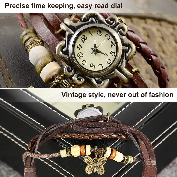 Bohemian Leather Watch Women Vintage Handmade Quartz Adjustable Wrist Watch Image 4