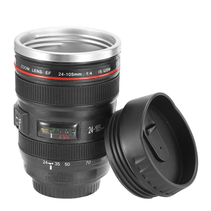 Camera Lens Mug 13.6oz Stainless Steel Travel Coffee Cup Black Photography Gift Image 1