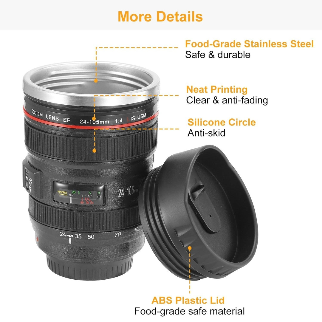 Camera Lens Mug 13.6oz Stainless Steel Travel Coffee Cup Black Photography Gift Image 4