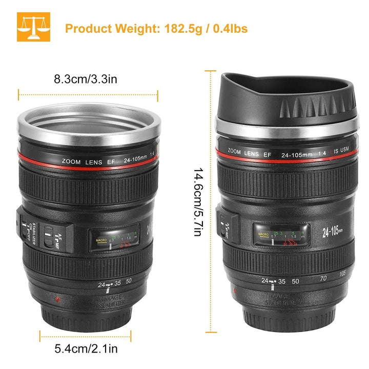 Camera Lens Mug 13.6oz Stainless Steel Travel Coffee Cup Black Photography Gift Image 7