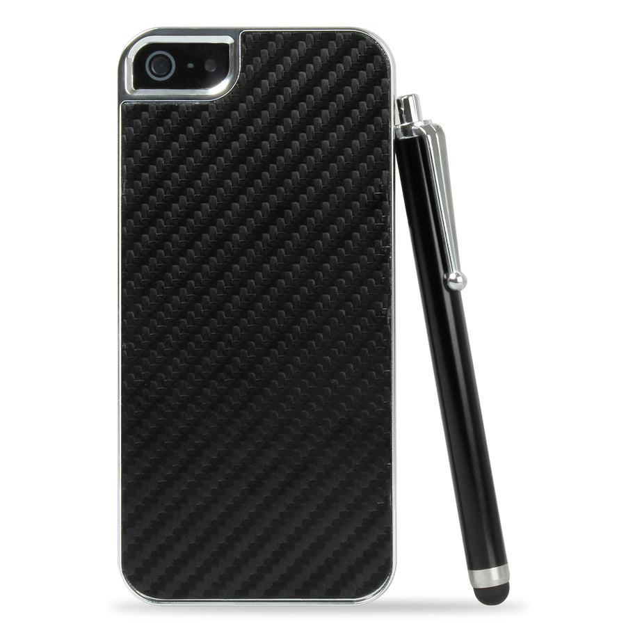 Deluxe Black Carbon Fiber Clip On Hard Back Case Cover For  iPhone 5 Image 1