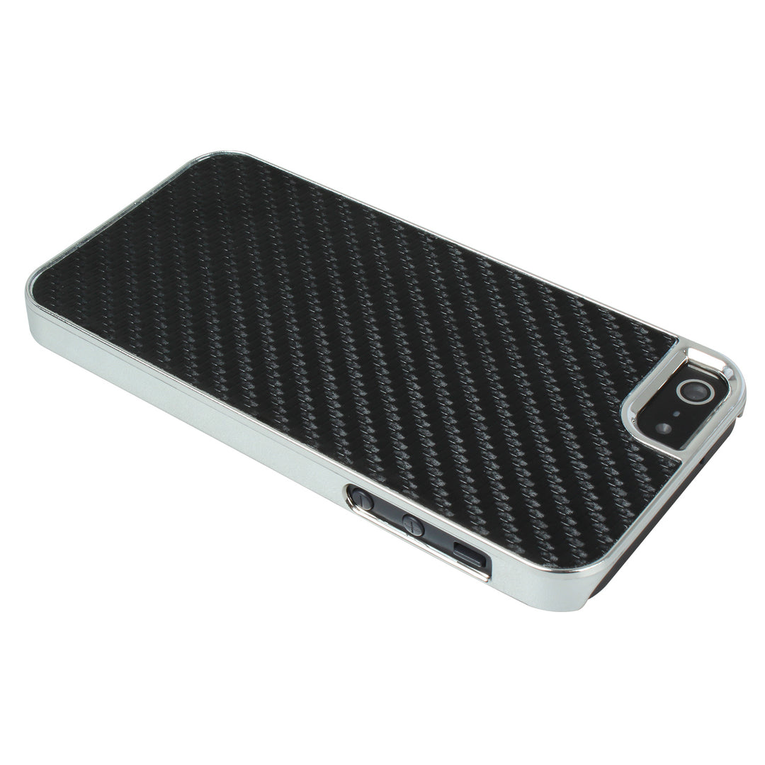 Deluxe Black Carbon Fiber Clip On Hard Back Case Cover For  iPhone 5 Image 3