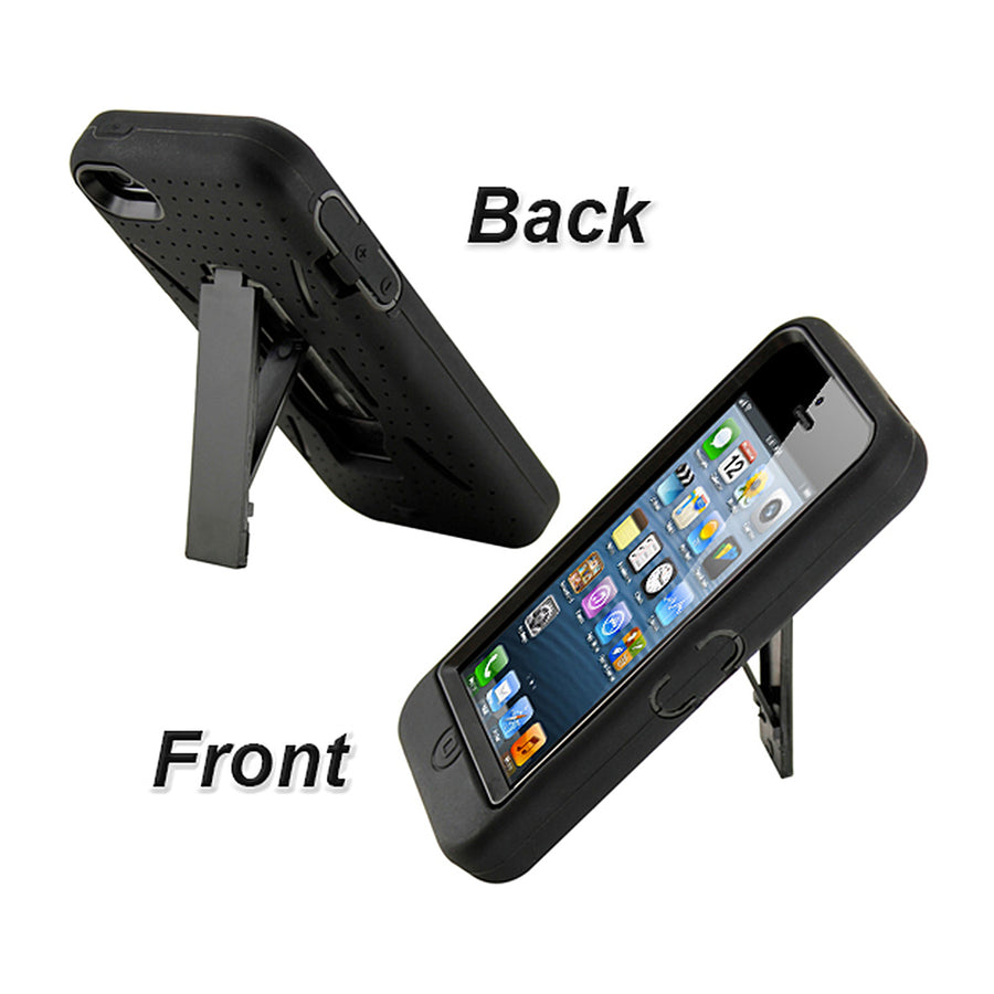 Black 3 Piece Hard Case Silicone Cover Kickstand for Apple iPhone 5 Image 1