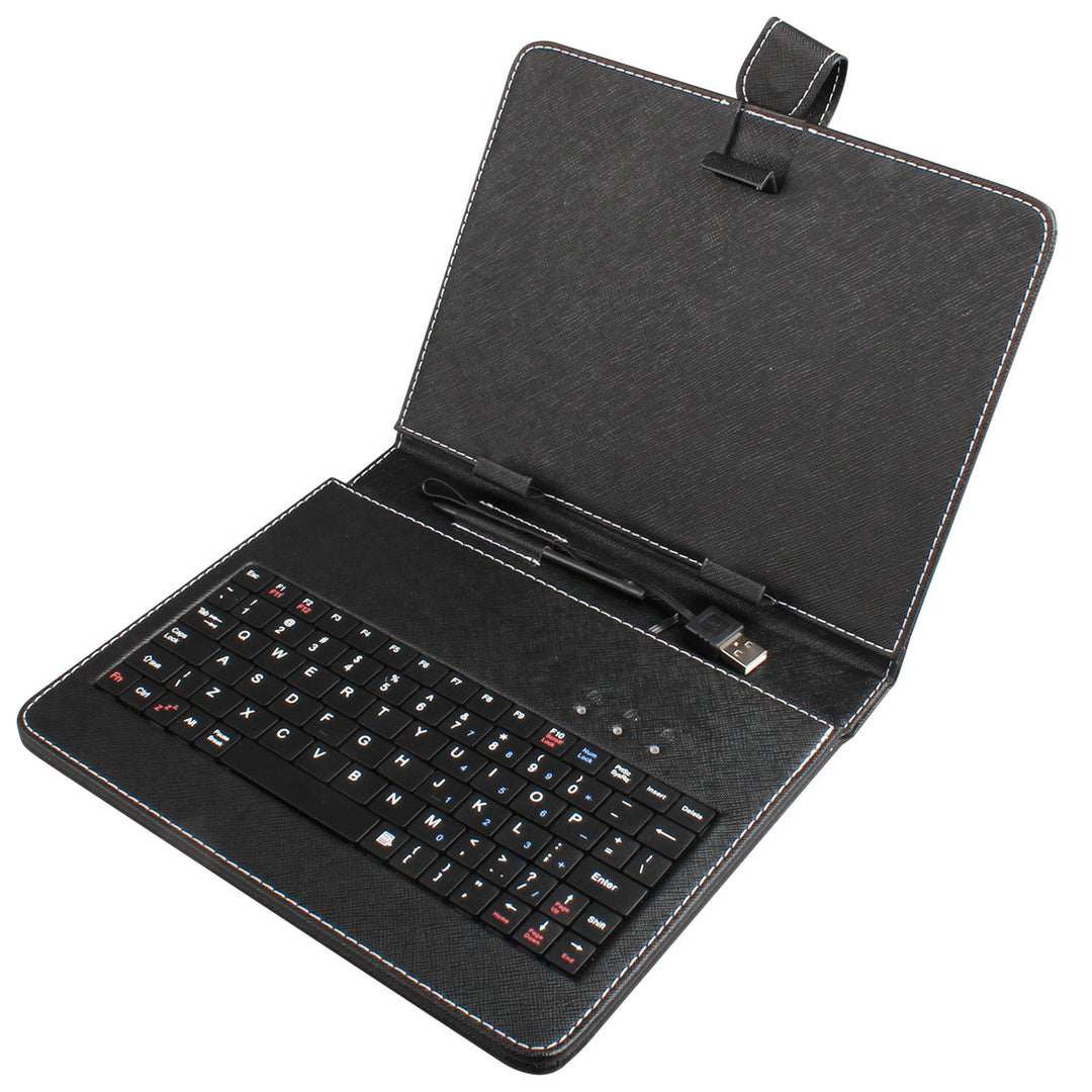 8 Inch Tablet Case with Keyboard PU Leather Black Lightweight Portable Stylus Image 1