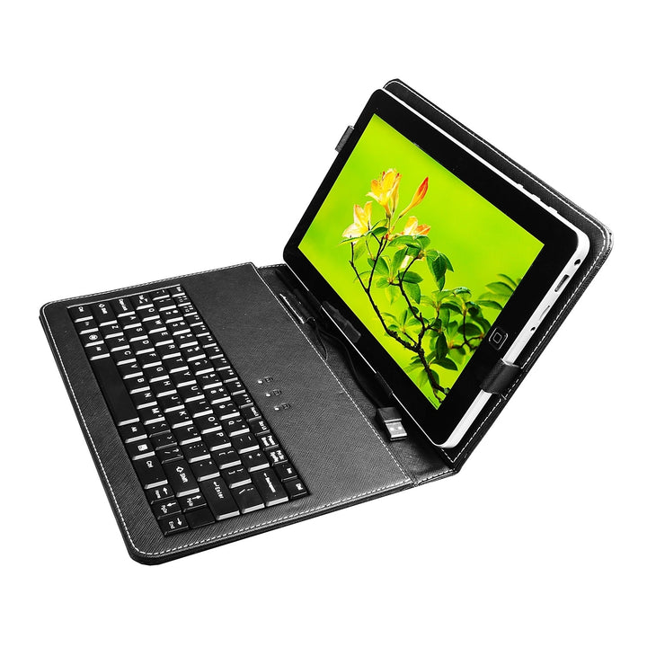 8 Inch Tablet Case with Keyboard PU Leather Black Lightweight Portable Stylus Image 2