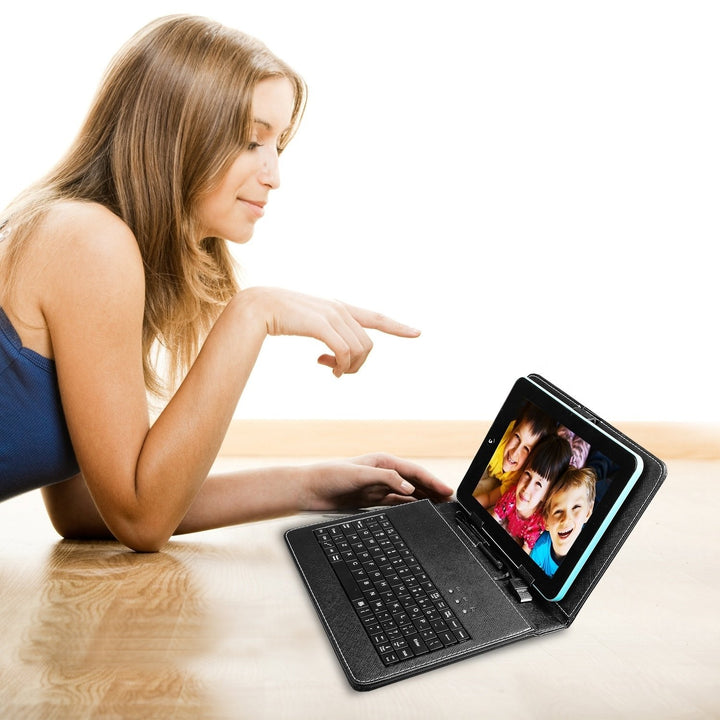 8 Inch Tablet Case with Keyboard PU Leather Black Lightweight Portable Stylus Image 3