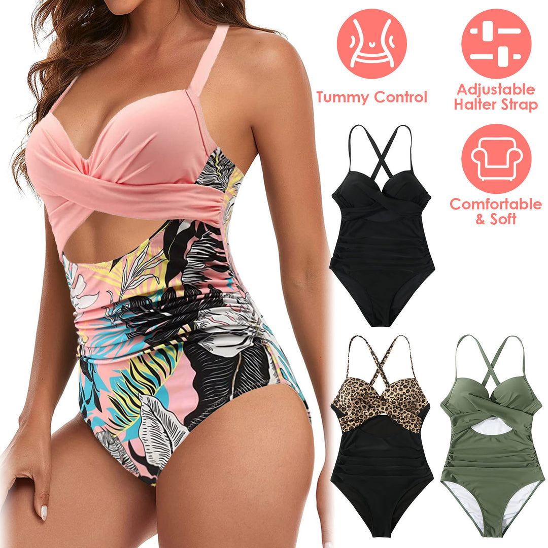 Women One Piece Swimsuit Beachwear Swimwear Tummy Control Cutout High Waist Bathing Suit Wrap Image 1