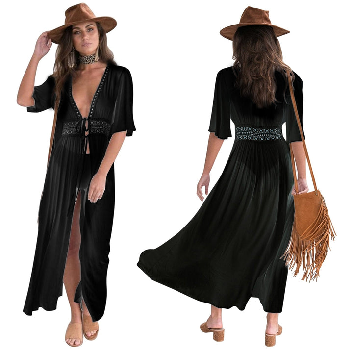 Women Lace Bathing Suit Cover Up Dress Polyester Black White S-XXL Summer Swimwear Image 1