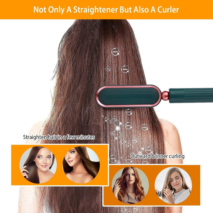 Electric Hair Straightener Brush Green Anti-Scald with 7 Temperature Levels Image 4