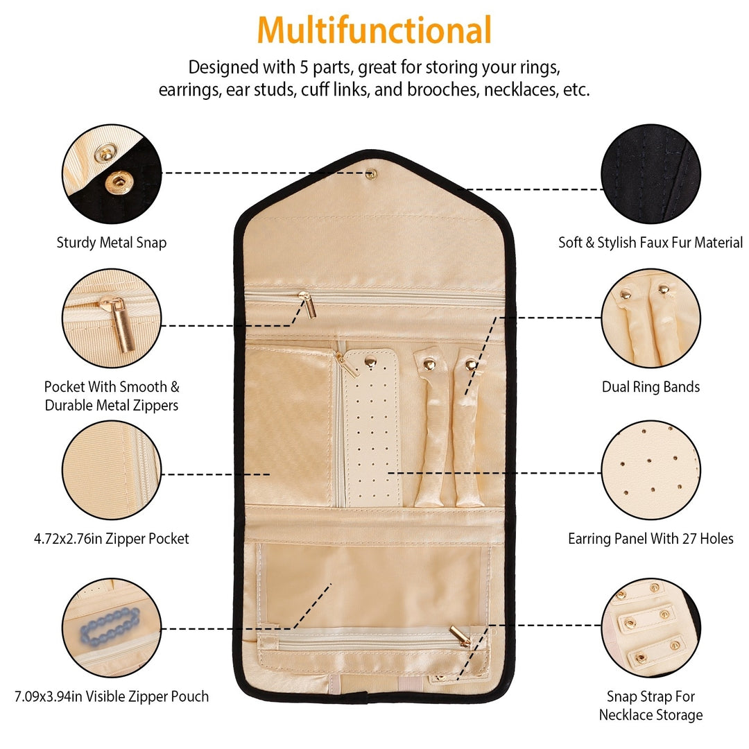 Travel Jewelry Organizer Case Foldable Jewelry Roll Storage Bag for Journey Image 3