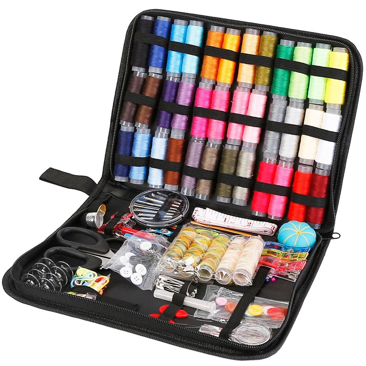 206Pcs Travel Sewing Kit DIY Sewing Supplies Needles Thread Stitching Kit with Scissors Thimble Tape Measure Image 1