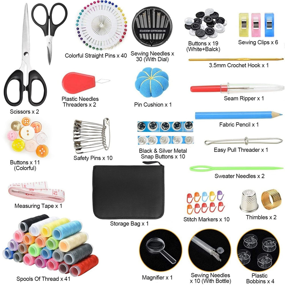 206Pcs Travel Sewing Kit DIY Sewing Supplies Needles Thread Stitching Kit with Scissors Thimble Tape Measure Image 2