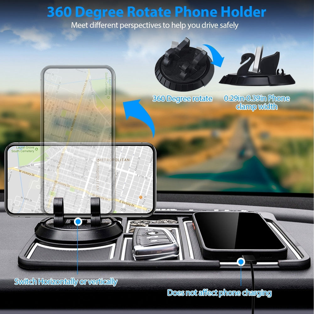 Car Phone Mat 4 In1 Dashboard 360 Rotatable Phone Holder Pad with Aroma Parking Number Plate Image 2