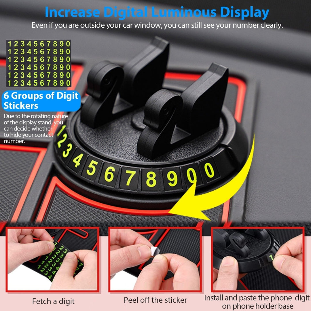 Car Phone Mat 4 In1 Dashboard 360 Rotatable Phone Holder Pad with Aroma Parking Number Plate Image 4