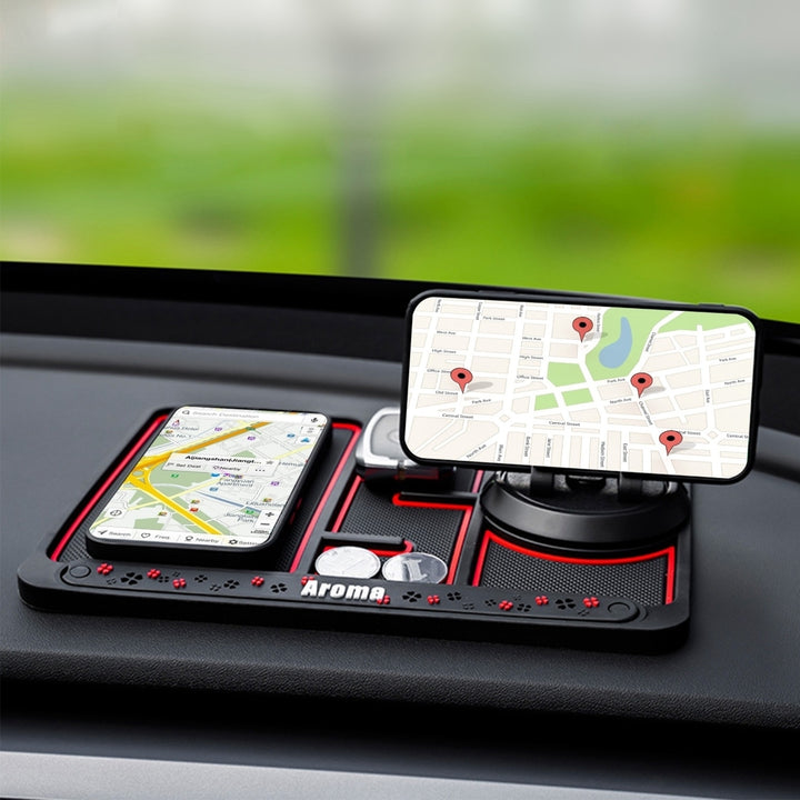 Car Phone Mat 4 In1 Dashboard 360 Rotatable Phone Holder Pad with Aroma Parking Number Plate Image 1
