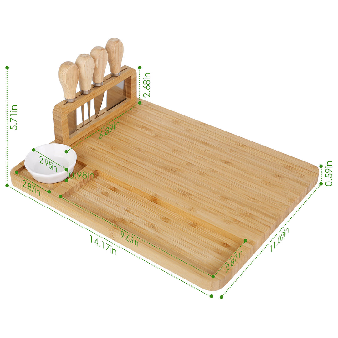 Bamboo Cheese Board Charcuterie Cheese Platter Board Serving Tray with Cutlery Set for Wedding Birthdays Christmas Image 3