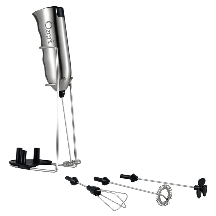 Ozeri Deluxe Milk Frother & Whisk in Stainless Steel, with Stand and 4 Frothing Attachments Image 1