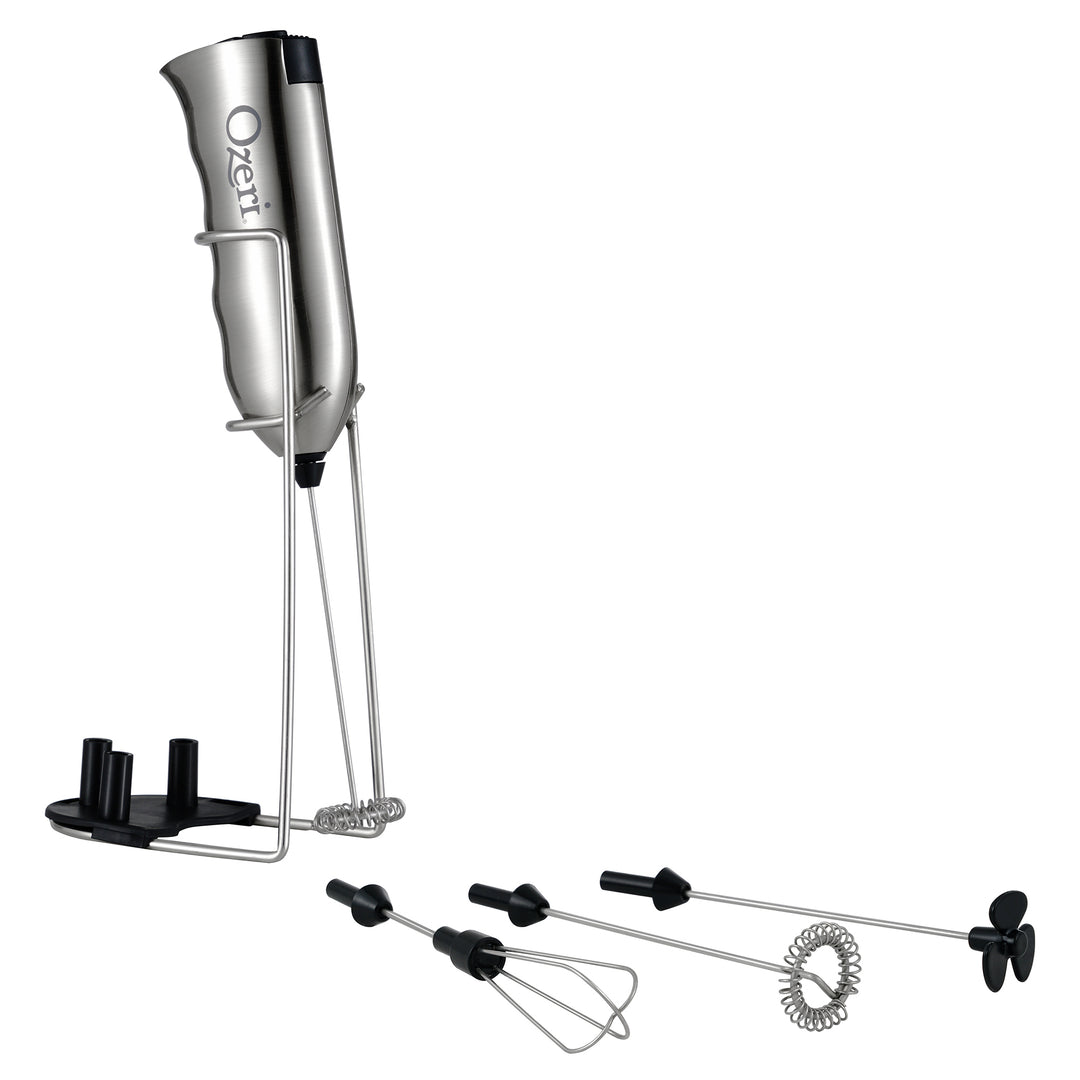 Ozeri Deluxe Milk Frother and Whisk in Stainless Steelwith Stand and 4 Frothing Attachments Image 1