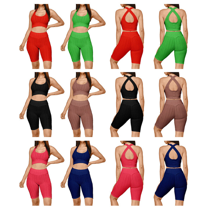 Womens Anti Cellulite Sports Bra and High Waisted Biker Shorts Workout Yoga Set Image 6