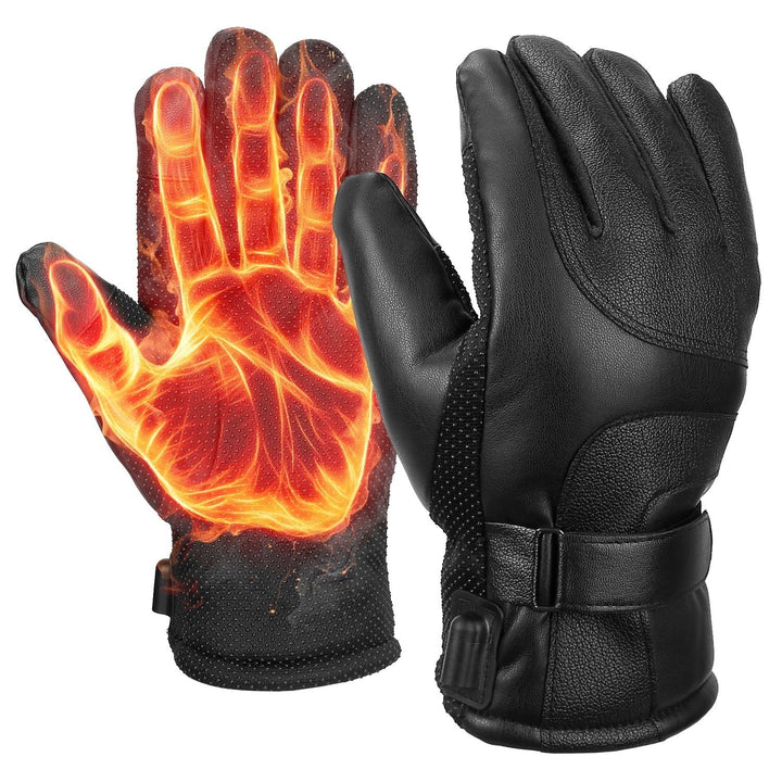 Electric Heated Gloves Touchscreen Leather Windproof USB Black Winter Warmers Image 1