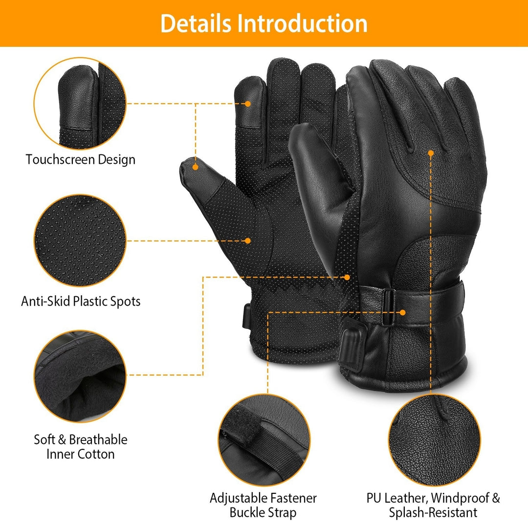 Electric Heated Gloves Touchscreen Leather Windproof USB Black Winter Warmers Image 2