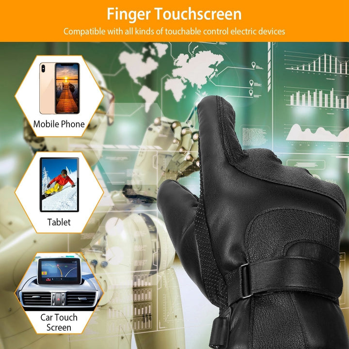 Electric Heated Gloves Touchscreen Leather Windproof USB Black Winter Warmers Image 4