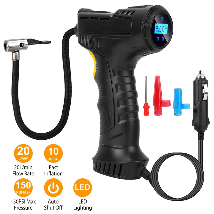 Portable Car Tire Inflator 150PSI DC 12V Digital Air Pump Compressor Black Image 1