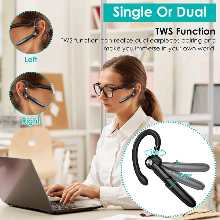 Unilateral Wireless V5.0 Business Earpiece Rechargeable Wireless in Ear Headset with Hook Image 2
