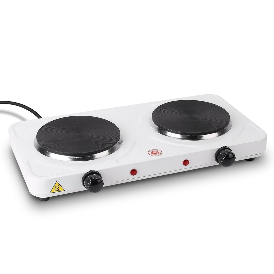 2000W Double Electric Burner Portable Hot Plate 2 Burners 5 Temperature Control White Image 1