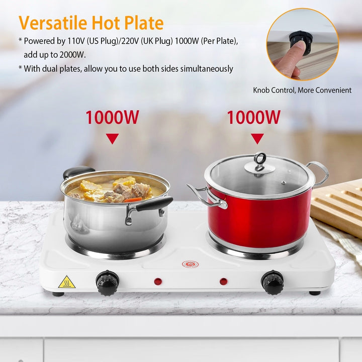 2000W Double Electric Burner Portable Hot Plate 2 Burners 5 Temperature Control White Image 3