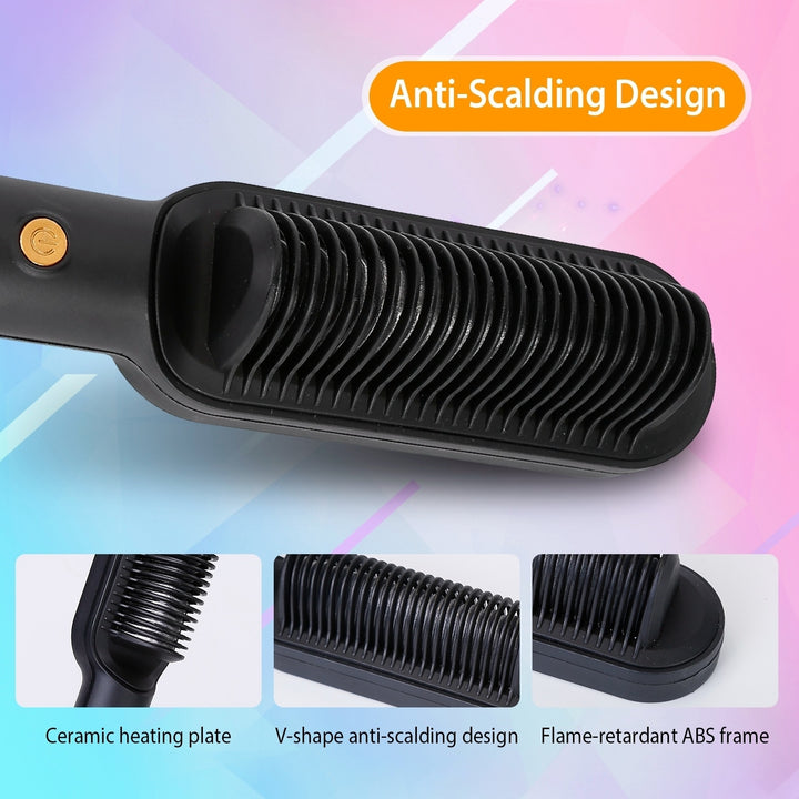 Electric Hair Straightener Brush Straightening Curler Brush Hot Comb 5 Temperature Adjustment 10S Fast Heating Image 4